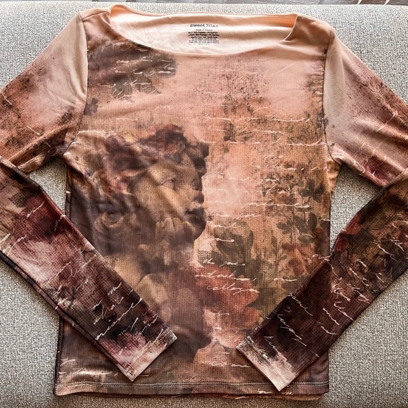 Artistic Print Long Sleeve Blouse - Brown - Picture 1 of 4